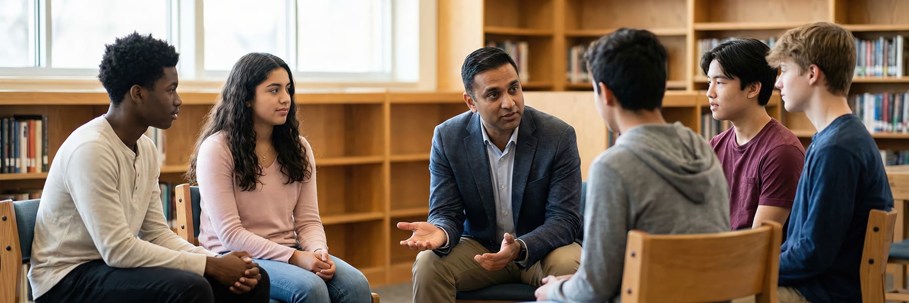 Male mentor with teenagers