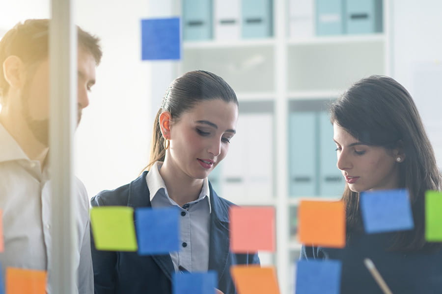 2 females and 1 male managing a project